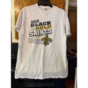Vintage 2013 New Orleans Saints Black & Gold T-Shirt White Mens Large Delta Pro